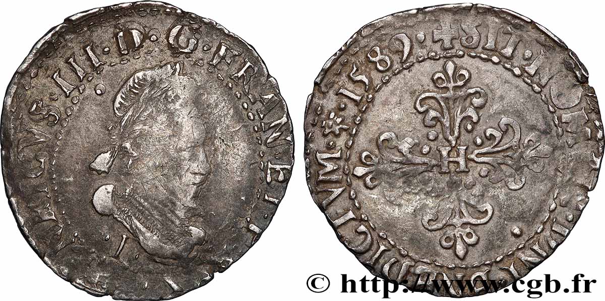 HENRY III Quart de franc au col plat 1589 Limoges fSS/SS