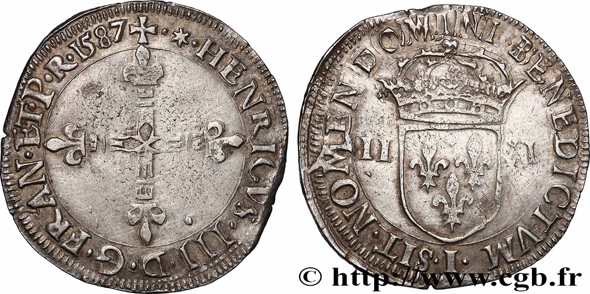 HENRY III Quart d&nbsp;écu, croix de face 1587 Limoges fVZ