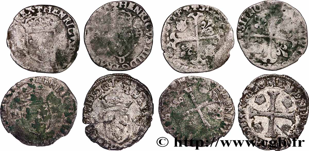 HENRY IV Douzain aux deux H, 2e type, lot de 4 ex. n.d. s.l. lote