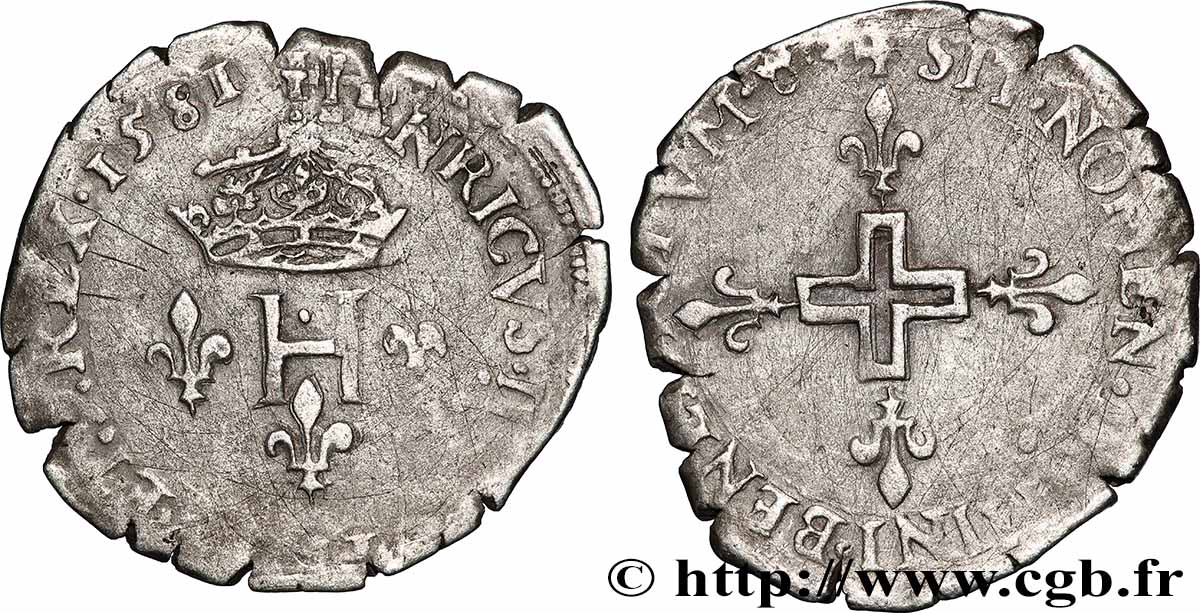 HENRY III Double sol parisis, 2e type 1581 Limoges XF