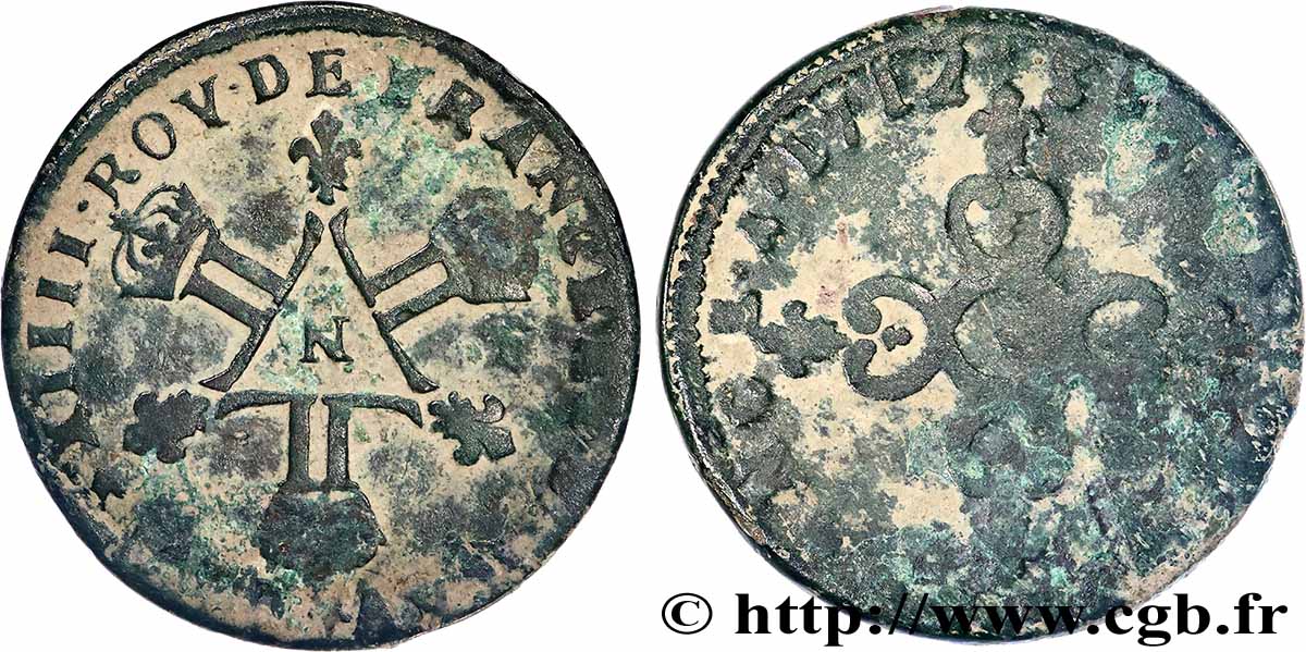 LOUIS XIV &nbsp;THE SUN KING&nbsp; Pièce de six deniers 1712 Montpellier MB