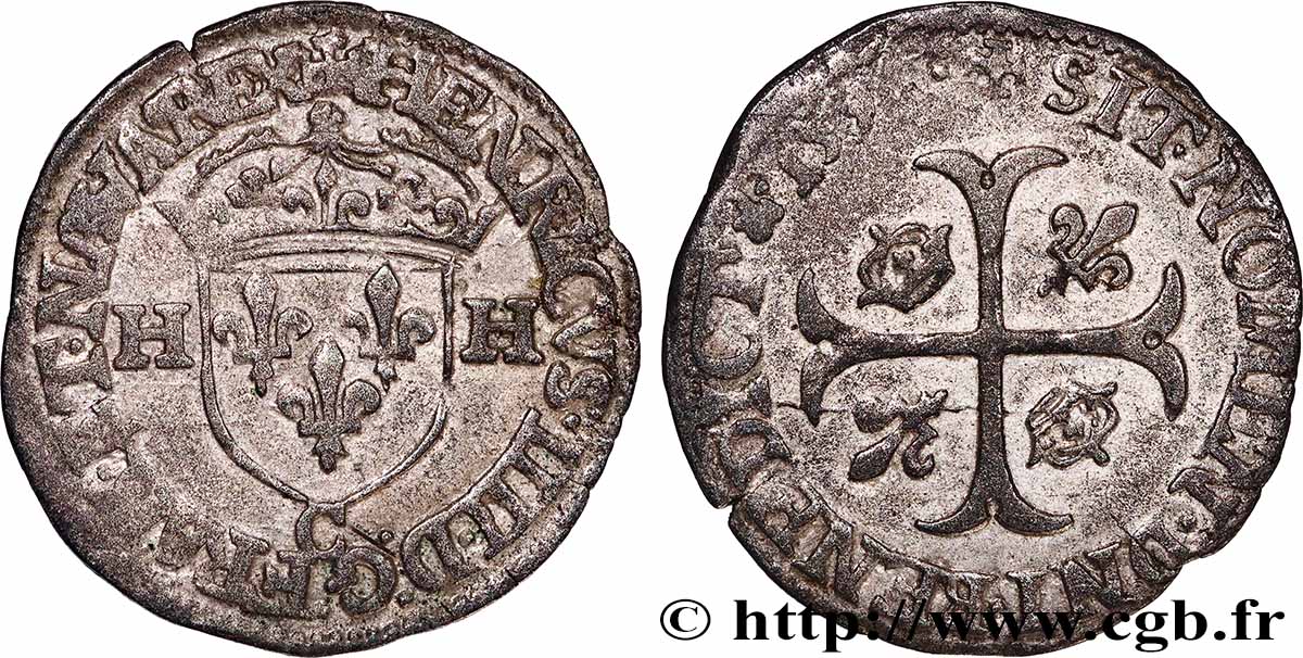 HENRI IV LE GRAND Douzain aux deux H, 2e type 1591 Saint-Lô TB+