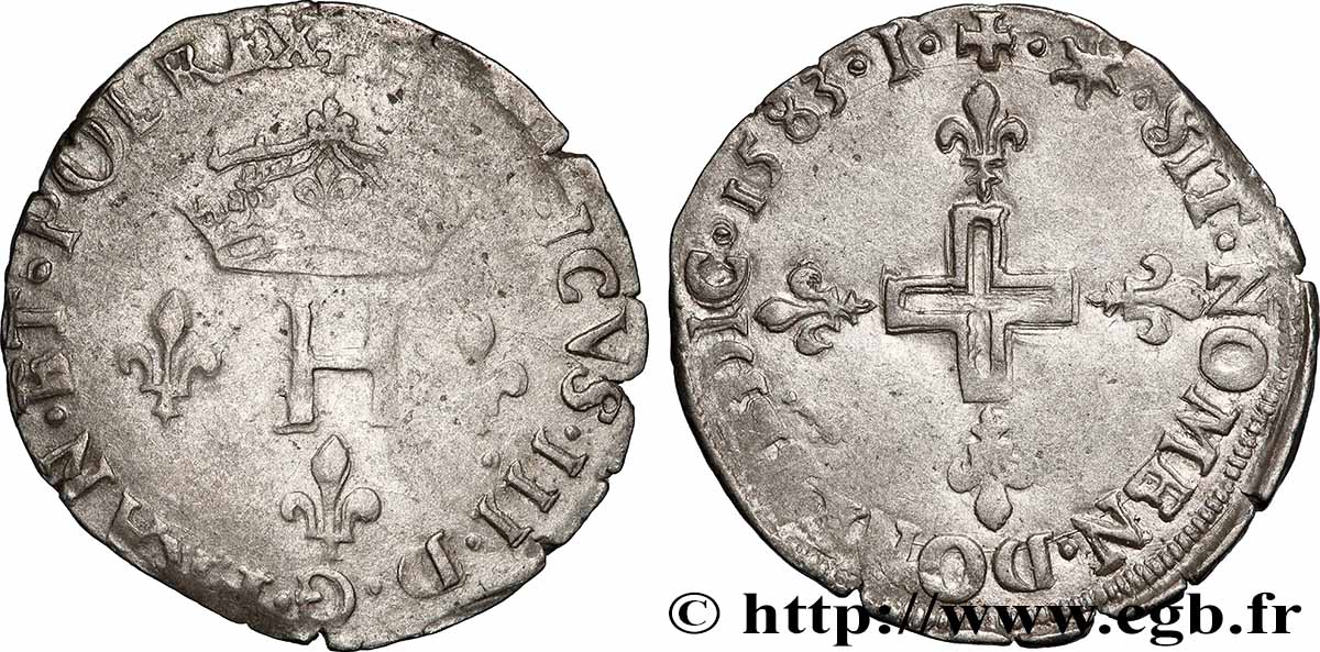 HENRY III Double sol parisis, 2e type 1583 Limoges SS/fVZ