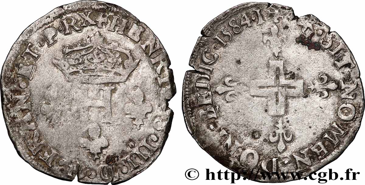 HENRY III Double sol parisis, 2e type 1584 Limoges fSS