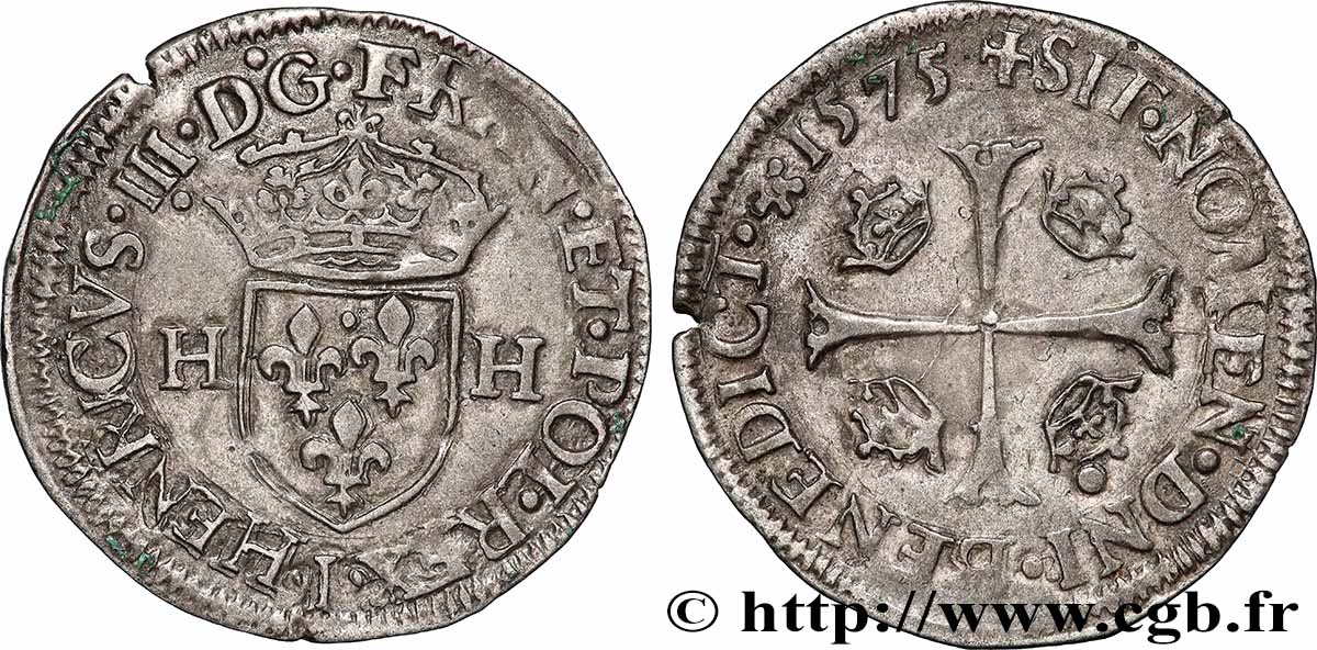 HENRY III Douzain aux deux H, 1er type 1575 Limoges SS
