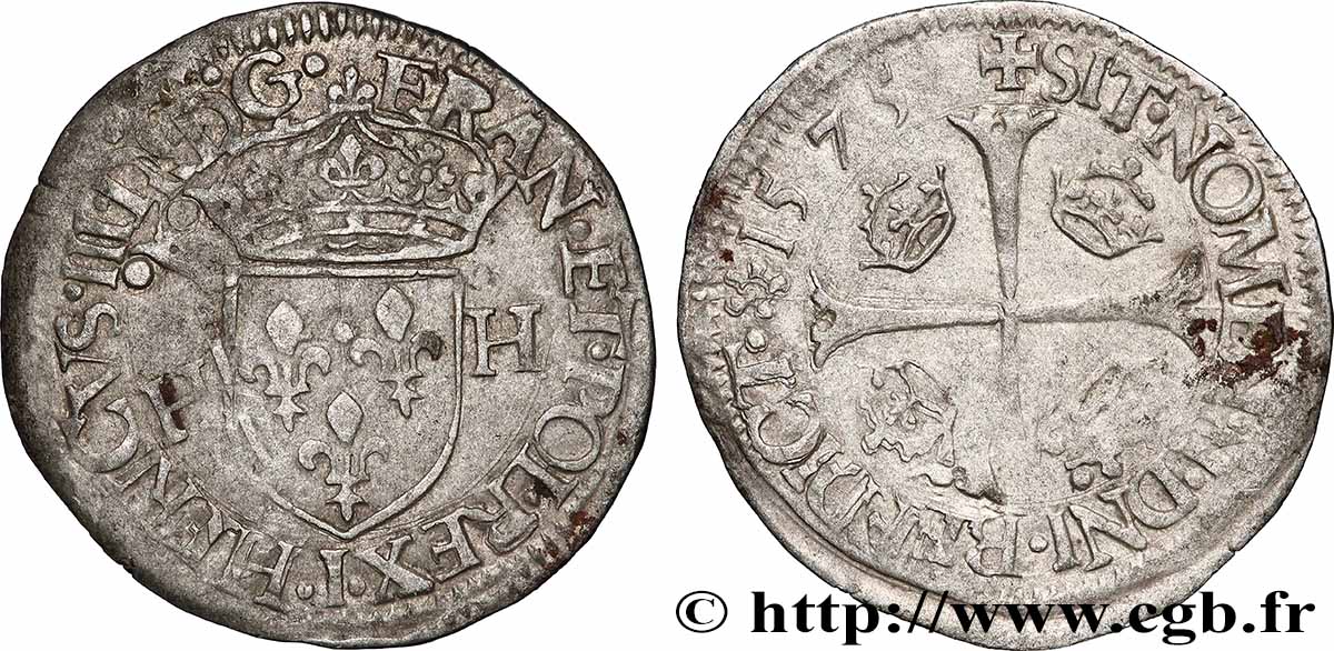 HENRY III Douzain aux deux H, 1er type 1575 Limoges fSS
