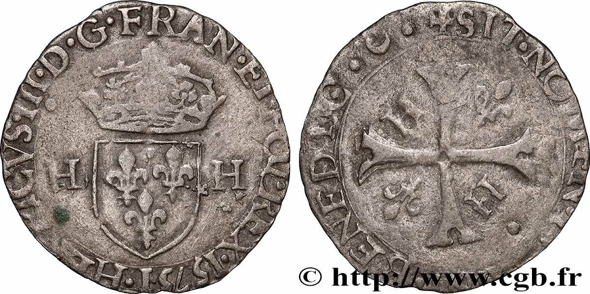 HENRY III Douzain aux deux H, 2e type 1575 Limoges SS/fSS