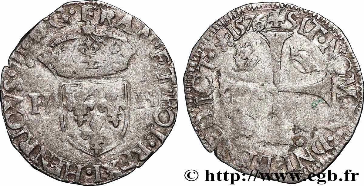 HENRY III Douzain aux deux H, 1er type 1576 Limoges SS/fSS