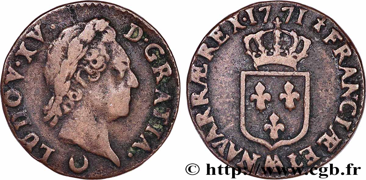 LOUIS XV &nbsp;THE WELL-BELOVED&nbsp; Demi-sol dit &nbsp;à la vieille tête&nbsp; 1771 Metz q.BB