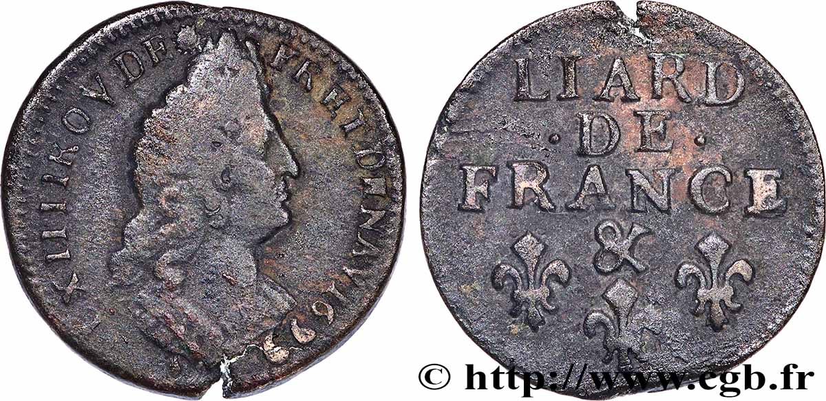LOUIS XIV &nbsp;THE SUN KING&nbsp; Liard, 3e type, buste âgé 1699 Aix-en-Provence VF/XF
