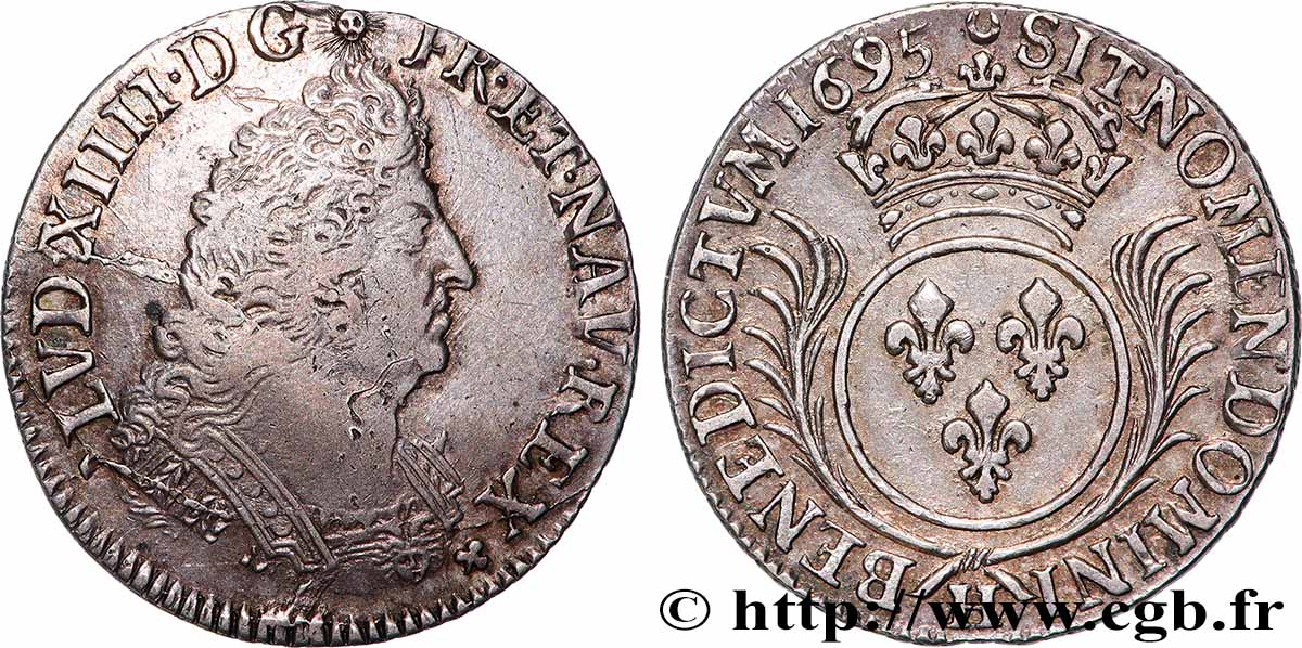 LOUIS XIV LE GRAND OU LE ROI SOLEIL Quart d&nbsp;écu aux palmes 1695 La Rochelle TTB/SUP
