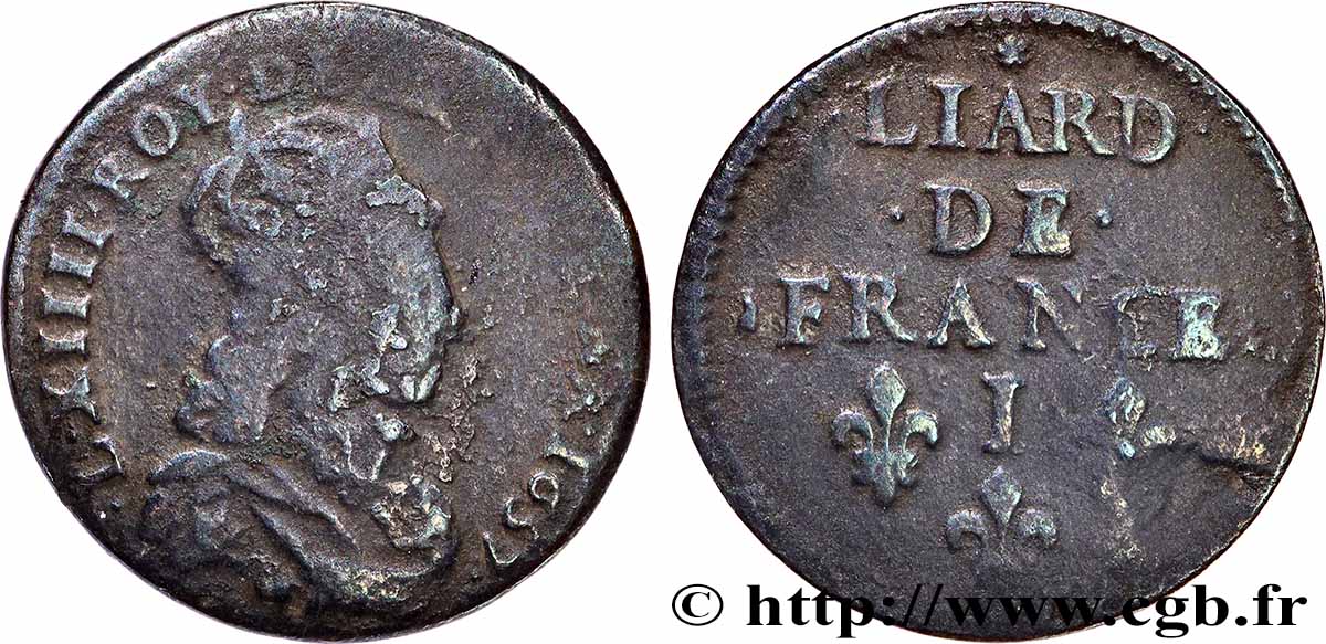 LOUIS XIV LE GRAND OU LE ROI SOLEIL Liard de cuivre, 2e type 1657 Limoges TB/TB+