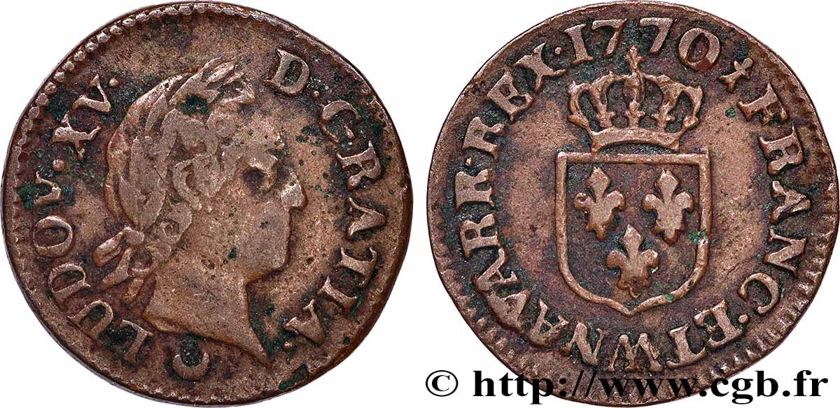 LOUIS XV DIT LE BIEN AIMÉ Liard dit &nbsp;à la vieille tête&nbsp; 1770 Metz TB+