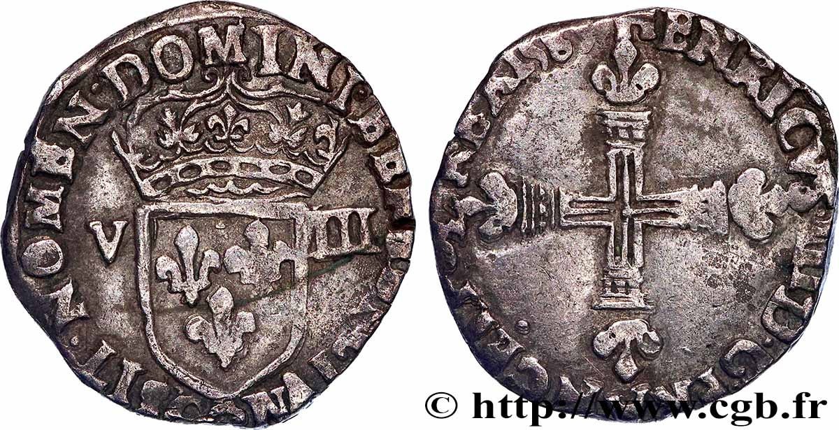 HENRI III Huitième d&nbsp;écu, croix de face 1583 Saint-Lô TTB