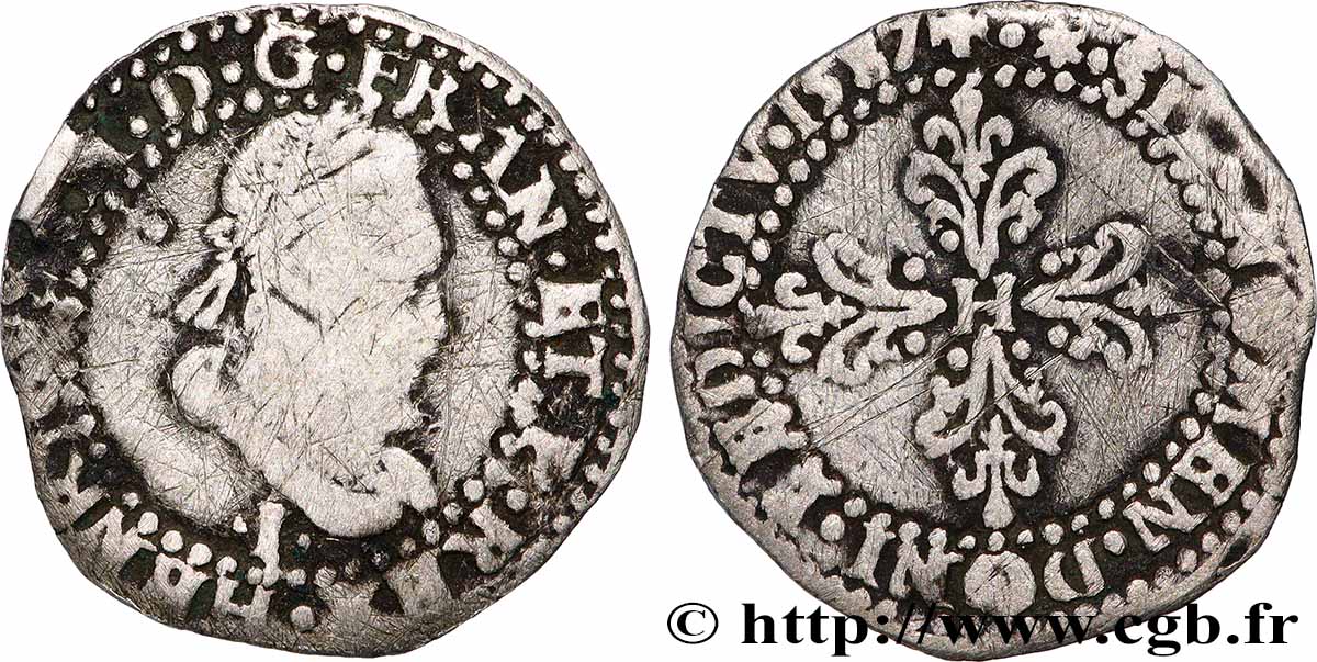 HENRY III Quart de franc au col plat 1587 Limoges MB