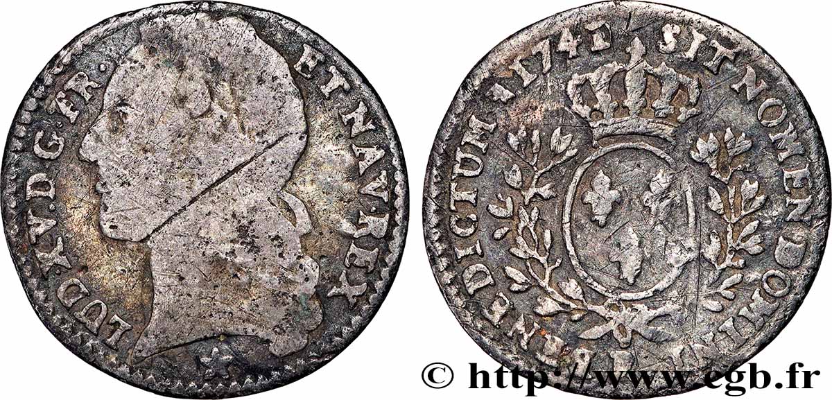 LOUIS XV &nbsp;THE WELL-BELOVED&nbsp; Dixième d&nbsp;écu aux branches d’olivier, tête ceinte d’un bandeau 1741 Orléans S/fSS