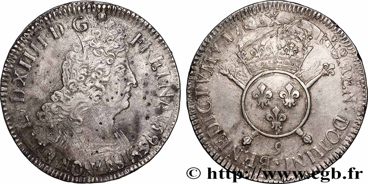 LOUIS XIV LE GRAND OU LE ROI SOLEIL Écu aux insignes 1702 Rennes TTB