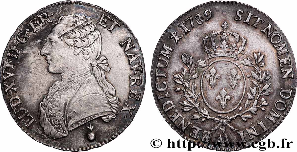 LOUIS XVI Écu aux branches d&nbsp;olivier 1789 Metz SS/VZ