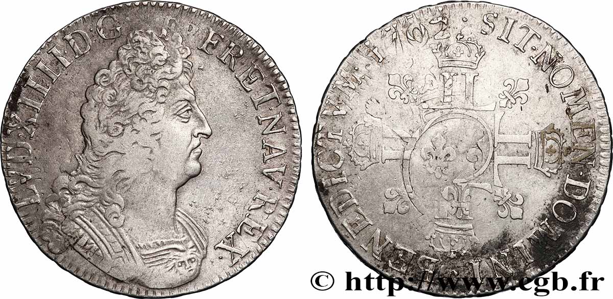 LOUIS XIV &nbsp;THE SUN KING&nbsp; Écu aux huit L, 2e type 1704 Paris VF/VF