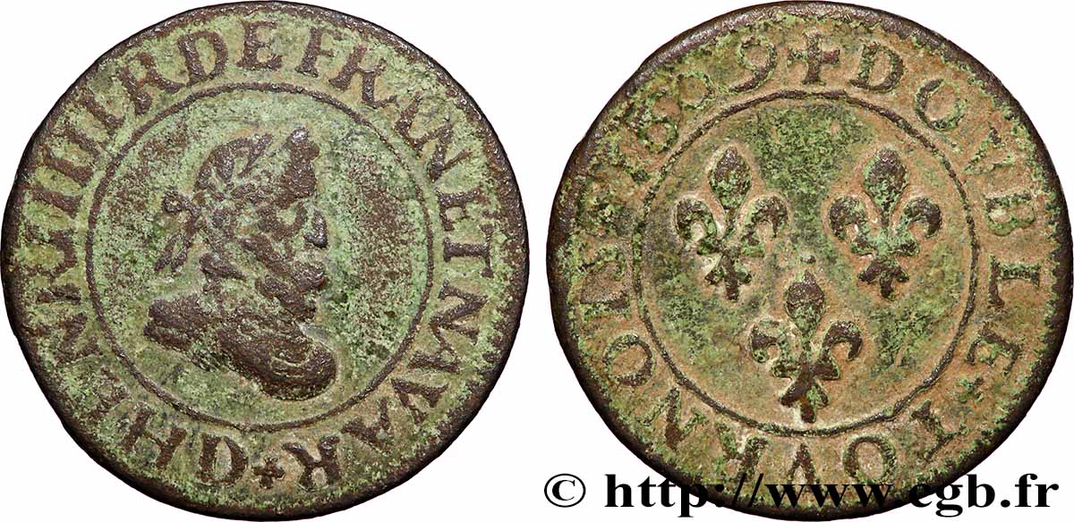 HENRY IV Double tournois 1609 Lyon q.BB