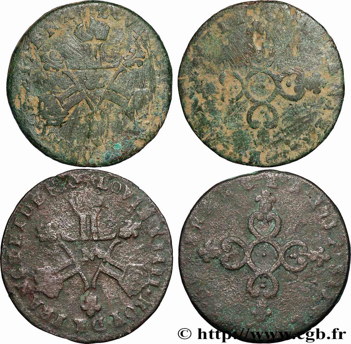 LOUIS XIV &nbsp;THE SUN KING&nbsp; Lot de deux pièces de six deniers n.d. Divers ateliers lot