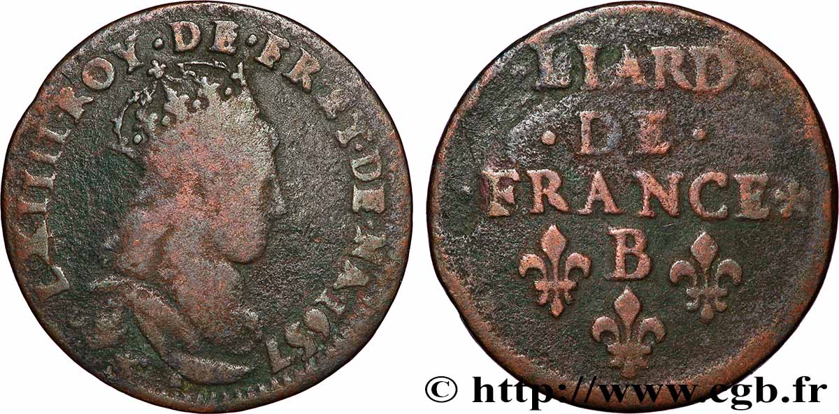 LOUIS XIV LE GRAND OU LE ROI SOLEIL Liard, 2e type 1657 Acquigny TB/TB+