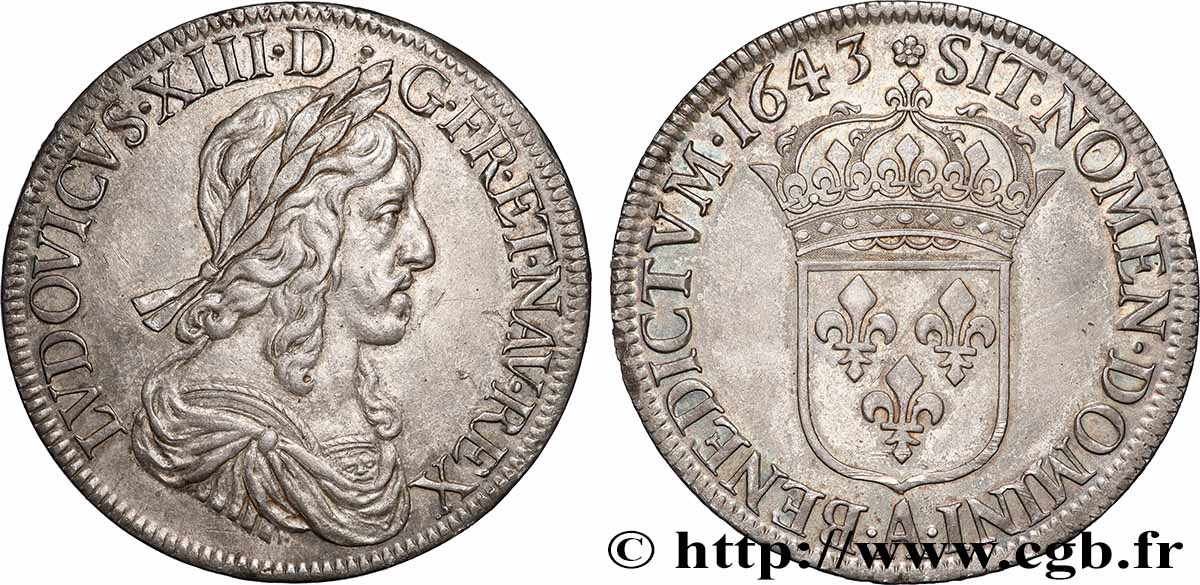 LOUIS XIII  Écu, buste drapé et cuirassé (2e buste de Jean Warin) 1643 Paris, Monnaie de Matignon BB/q.SPL