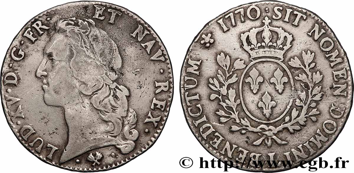 LOUIS XV &nbsp;THE WELL-BELOVED&nbsp; Écu aux branches d’olivier, tête ceinte d’un bandeau 1770 Bayonne VF