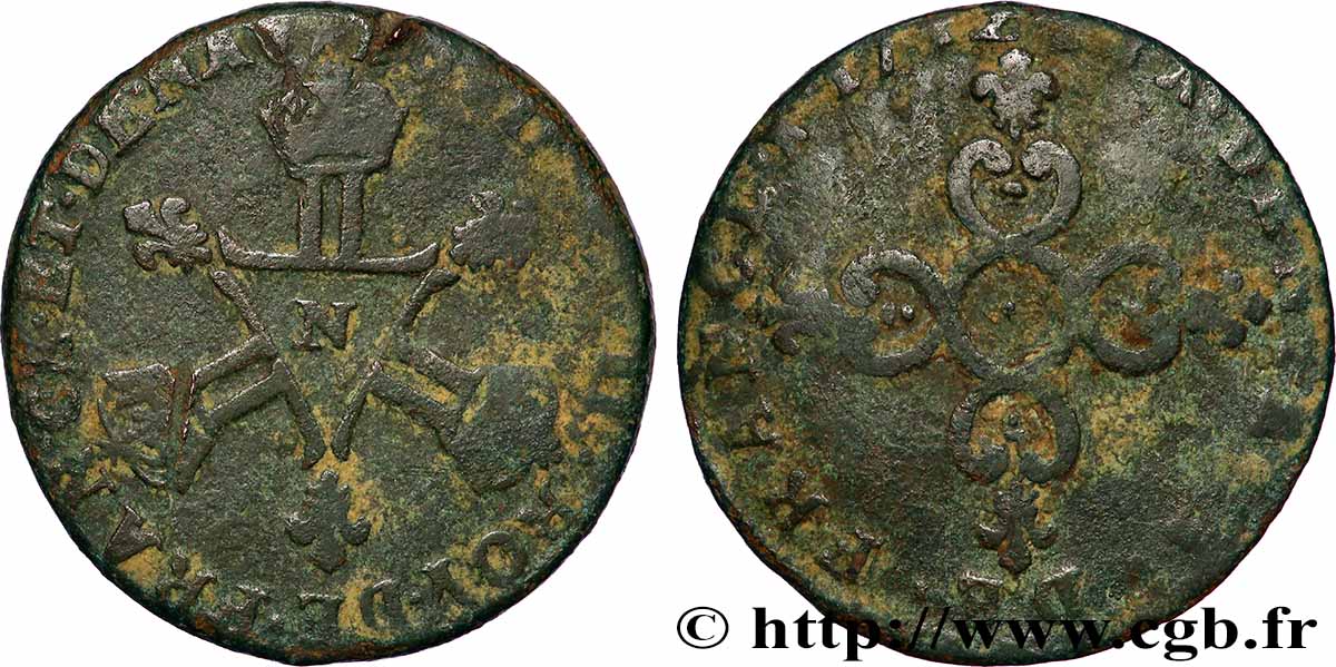 LOUIS XIV LE GRAND OU LE ROI SOLEIL Pièce de six deniers 1712 Montpellier TB+/TB