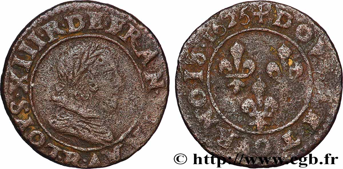 LOUIS XIII LE JUSTE Double tournois, type 4 de Villeneuve 1625 Saint-André de Villeneuve-lès-Avignon TB