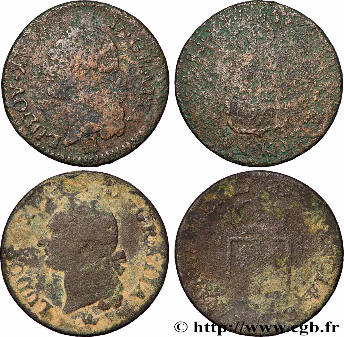 LOUIS XVI Sol dit &nbsp;à l&nbsp;écu&nbsp;, lot de 2 ex. n.d. Ateliers divers Lot
