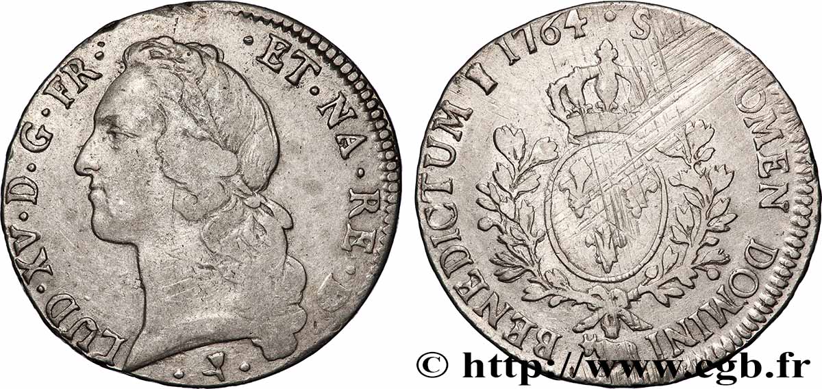 LOUIS XV &nbsp;THE WELL-BELOVED&nbsp; Écu aux branches d’olivier, tête ceinte d’un bandeau 1764 Pau VF