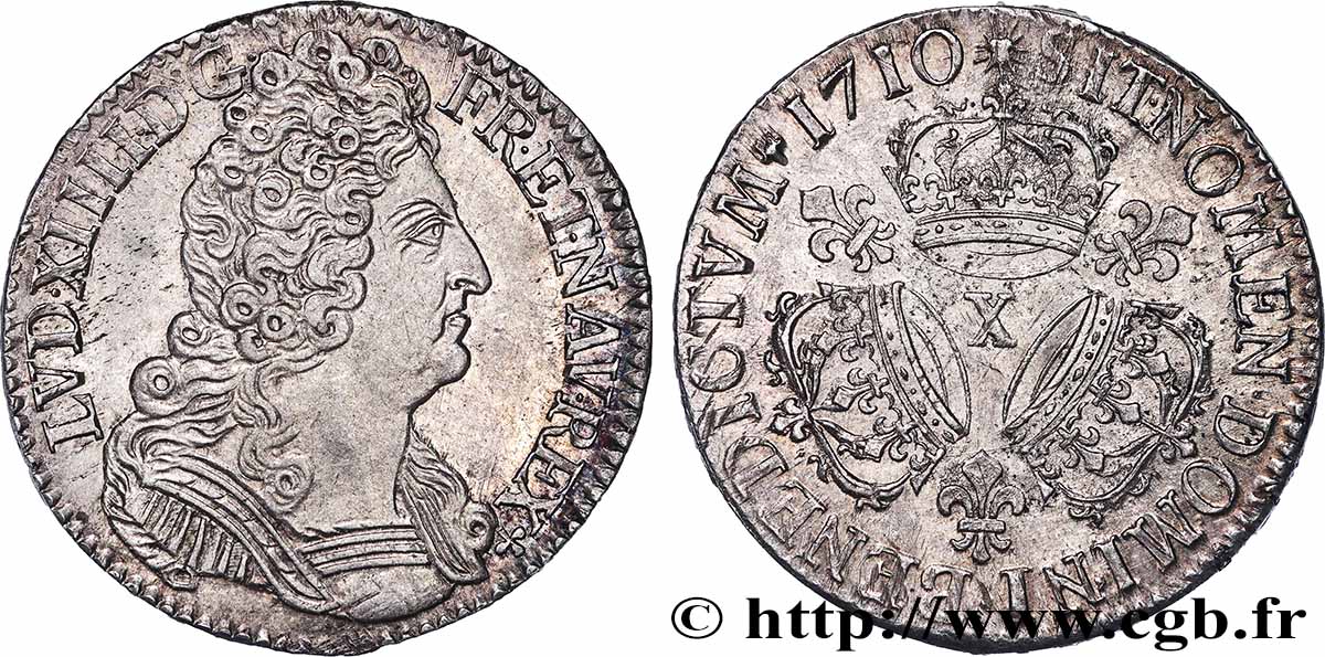 LOUIS XIV &nbsp;THE SUN KING&nbsp; Demi-écu aux trois couronnes 1710 Amiens AU