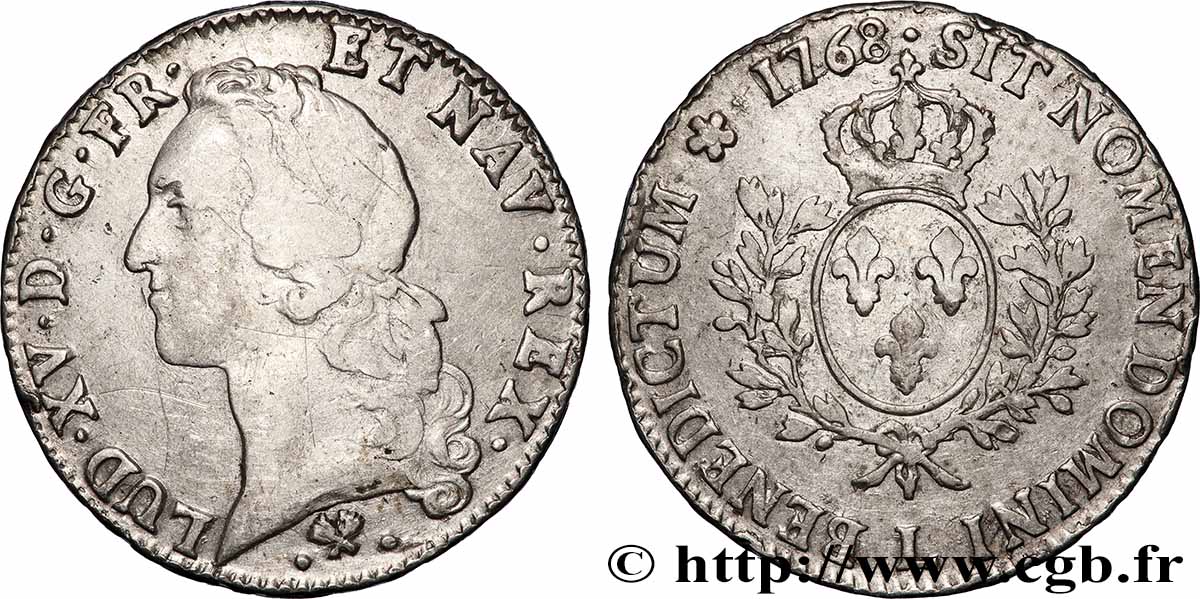 LOUIS XV DIT LE BIEN AIMÉ Écu aux branches d’olivier, tête ceinte d’un bandeau 1768 Bayonne TB+