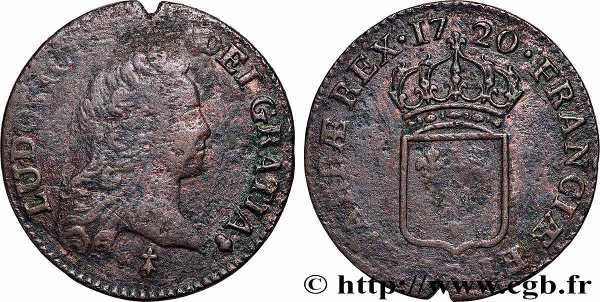 LOUIS XV THE BELOVED Demi-sol au buste enfantin 1720 Reims VF/VF