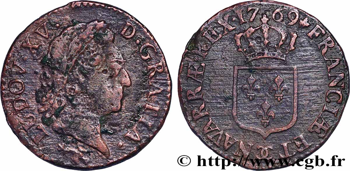 LOUIS XV THE BELOVED Demi-sol dit “à la vieille tête” 1769 Besançon VF/XF