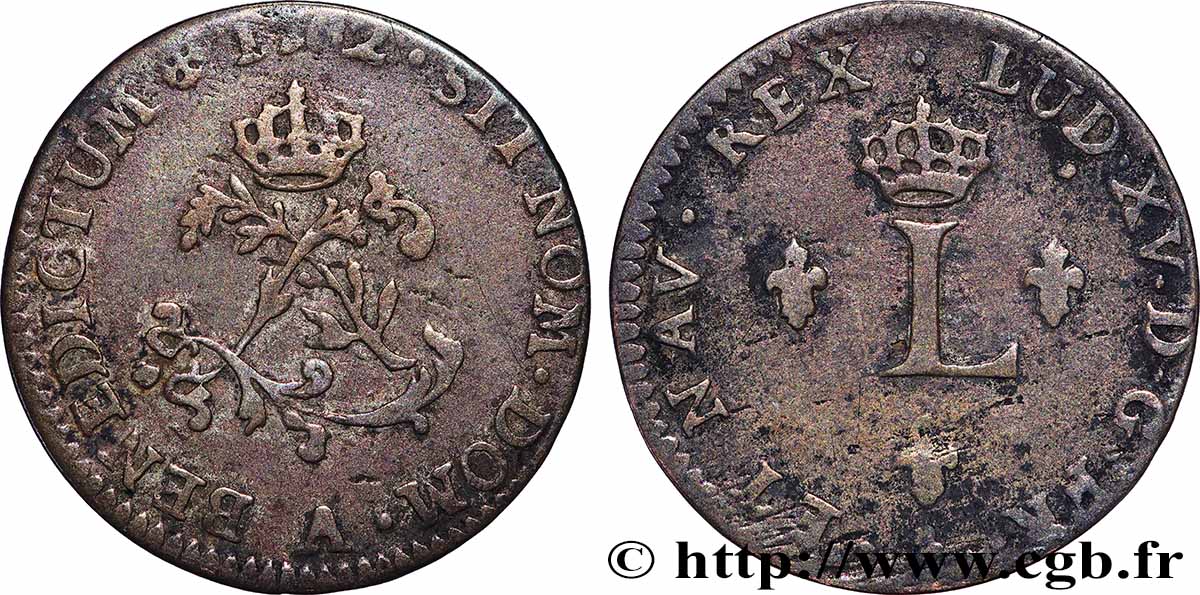 LOUIS XV THE BELOVED Double sol de billon 1762 Paris VF/XF