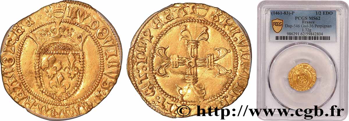 LOUIS XI LE PRUDENT Demi-écu d&nbsp;or à la couronne s.m. Perpignan SUP62