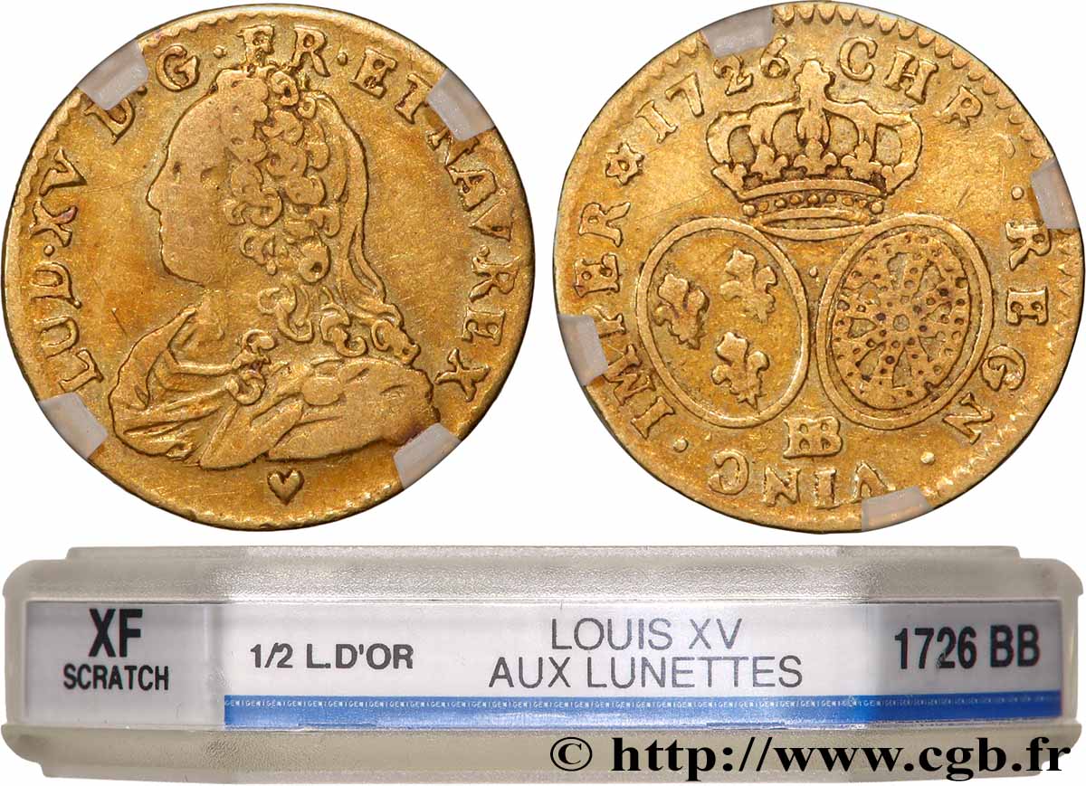 LOUIS XV DIT LE BIEN AIMÉ Demi-louis d or aux écus ovales, buste habillé 1726 Strasbourg TTB