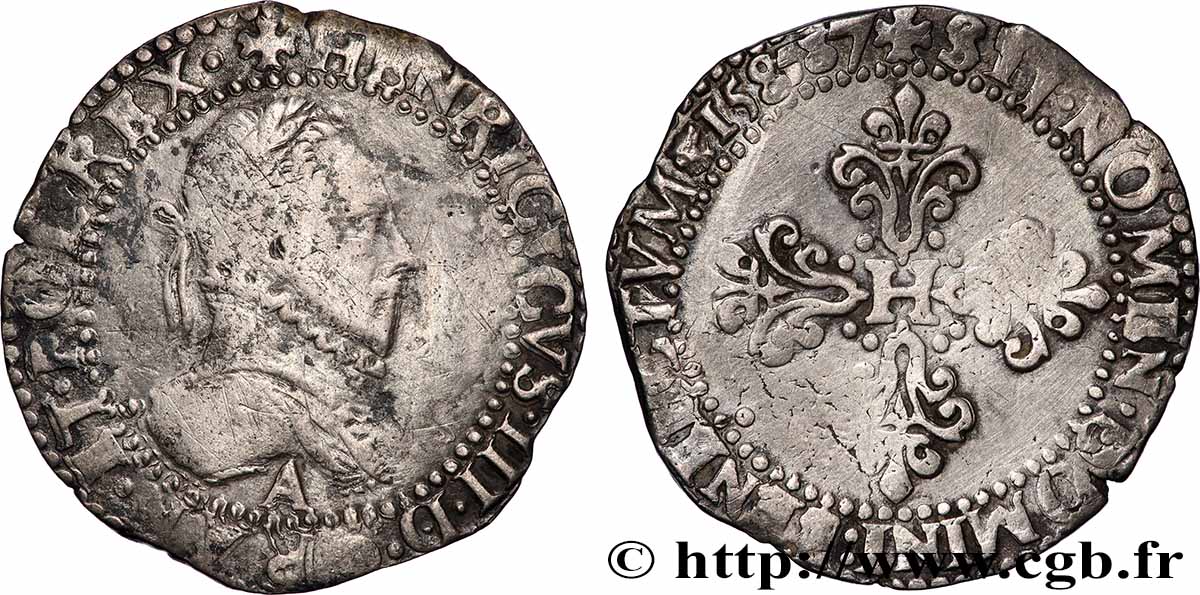 HENRY III Demi-franc au col gaufré 1587 Paris fSS