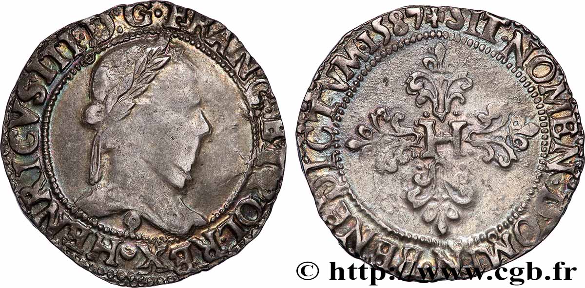 HENRI III Demi-franc au col plat 1587 Rennes TB+/TTB