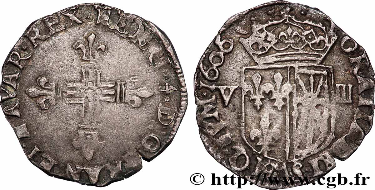 HENRI IV LE GRAND Huitième d&nbsp;écu de Navarre 1606 Saint-Palais TTB/TB+