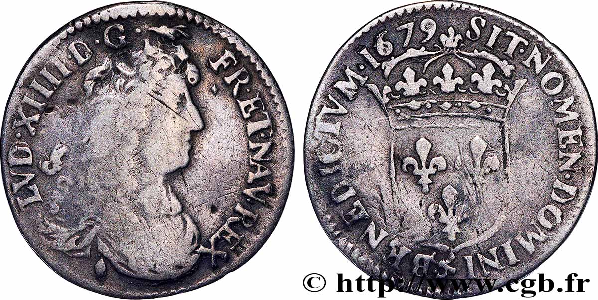 LOUIS XIV &nbsp;THE SUN KING&nbsp; Douzième d’écu, portait à la cravate courte 1679 Aix-en-Provence RC+/BC