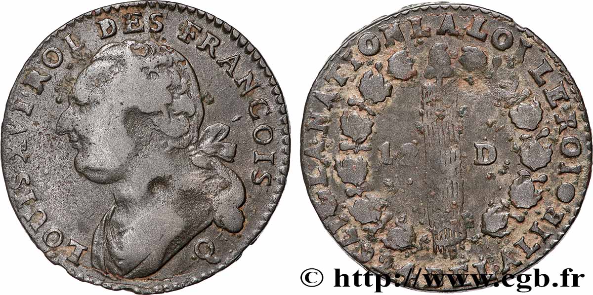 LOUIS XVI 12 deniers dit &nbsp;au faisceau&nbsp;, type FRANÇOIS 1792 Perpignan fSS