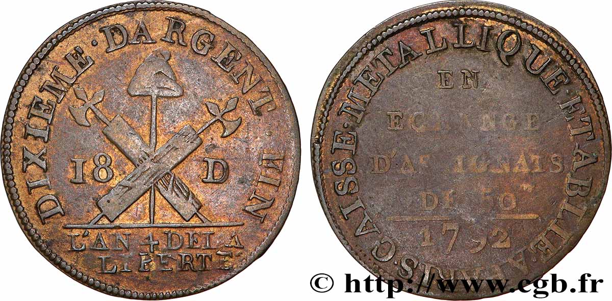 REVOLUTION COINAGE 18 deniers 1792 Paris VF/VF