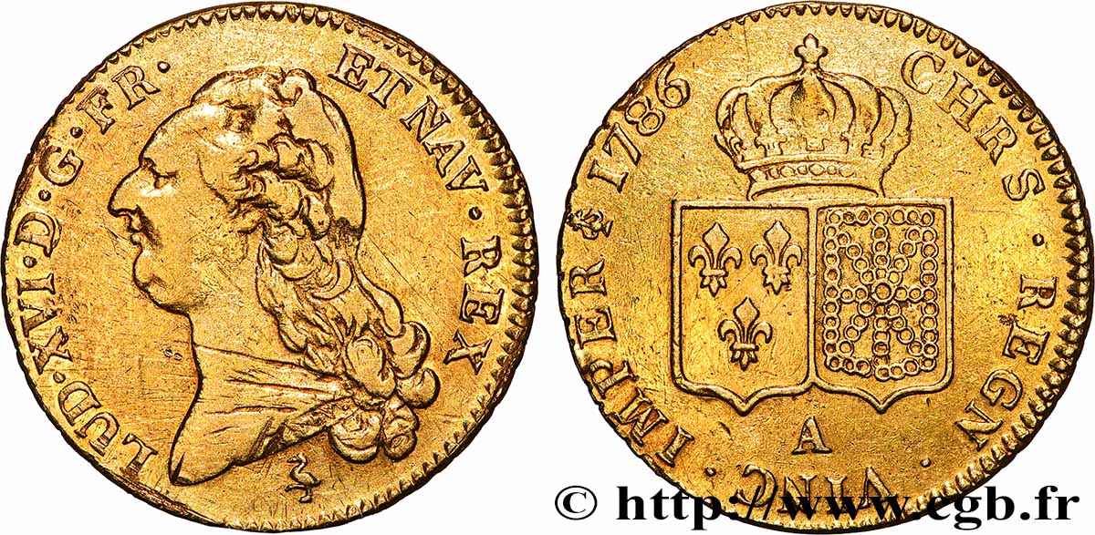LOUIS XVI Double louis d’or aux écus accolés 1786 Paris VF/XF