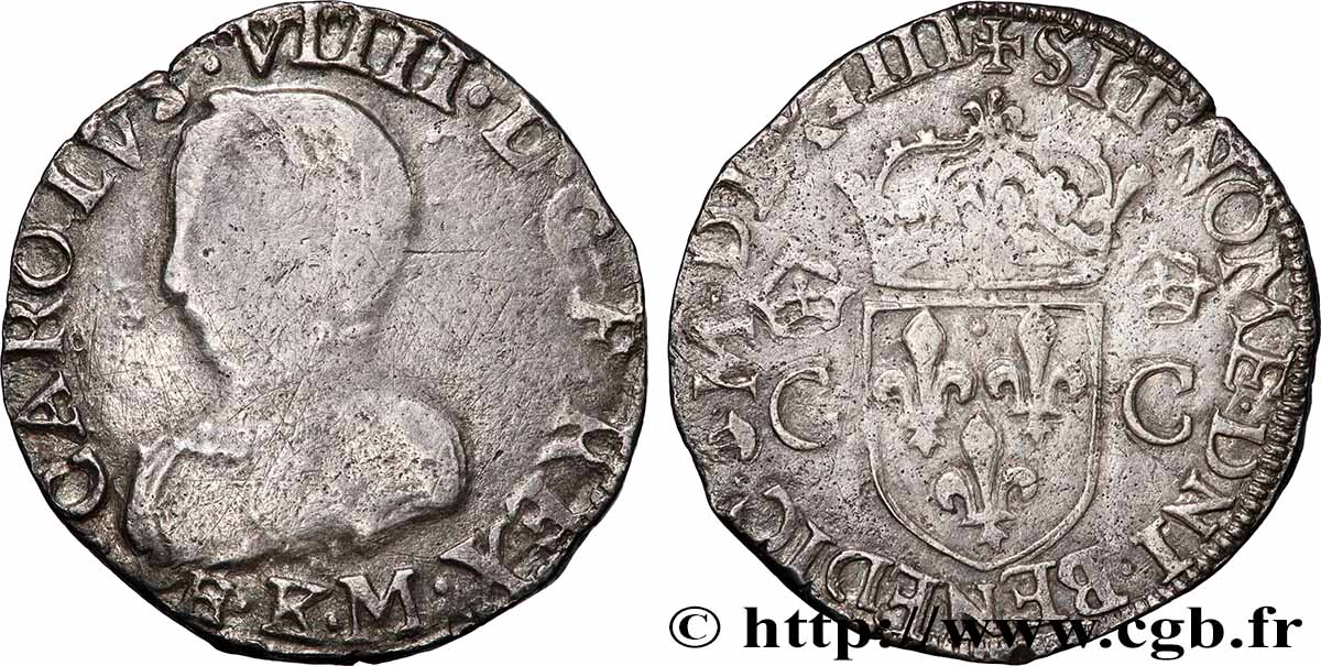 CHARLES IX Teston, 2e type 1564 Bordeaux TB+