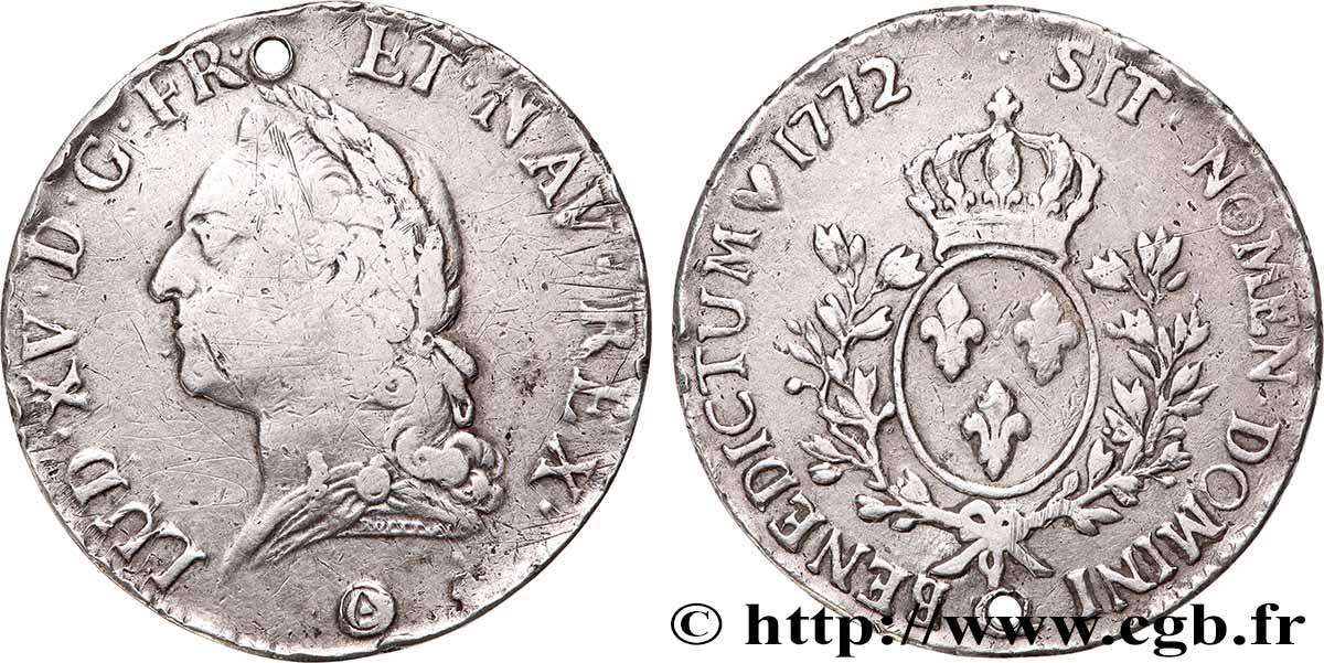 LOUIS XV &nbsp;THE WELL-BELOVED&nbsp; Écu aux branches d’olivier, buste lauré 1772 Perpignan q.BB