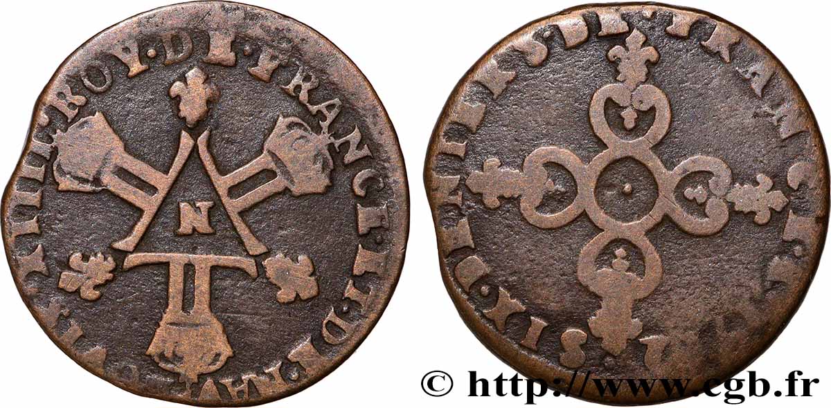 LOUIS XIV &nbsp;THE SUN KING&nbsp; Pièce de six deniers 1712 Montpellier VF