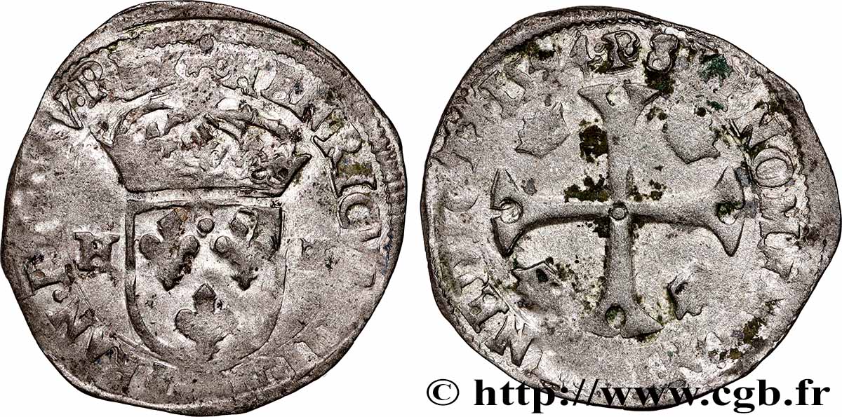HENRY IV Douzain aux deux H, 1er type 1594 Le Lauzet VF